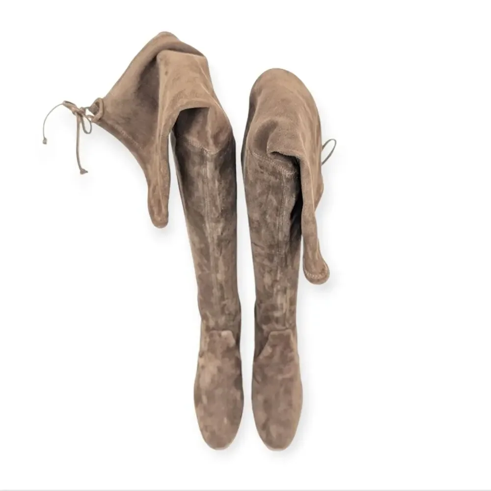 Stuart Weitzman Tieland Boots 4.5 Brown Suede Over Knee Block Heel Luxury